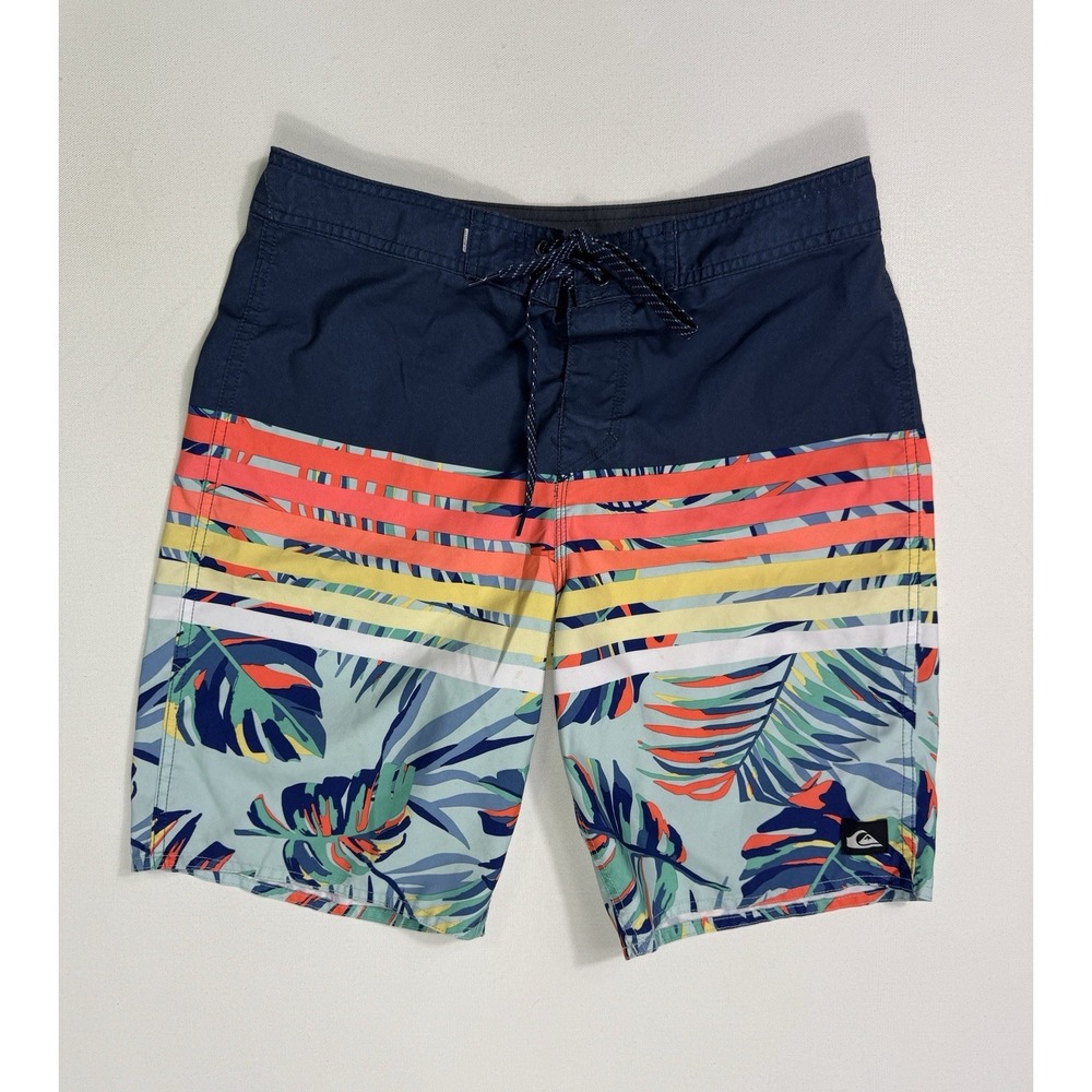 Quiksilver Dry Flight Hybrid Board Shorts Mens 30 Floral Beach Swim Trunks Navy